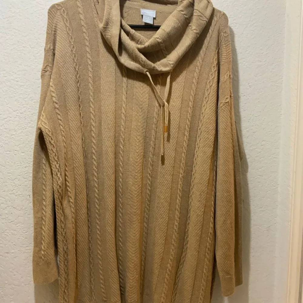 NWT Chico's Zenergy Cotton Cashmere Cable Knit Sweater Womens Size 3 US XL